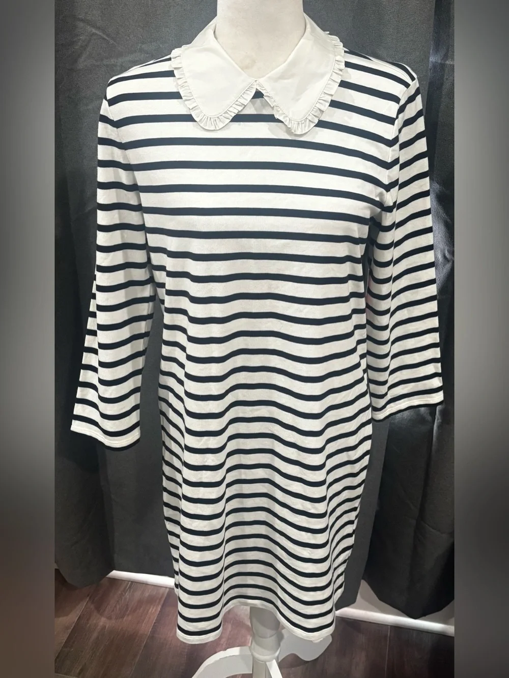 NWT Kate Spade New York Poplin Collar Striped Tee Dress French Cream Medium